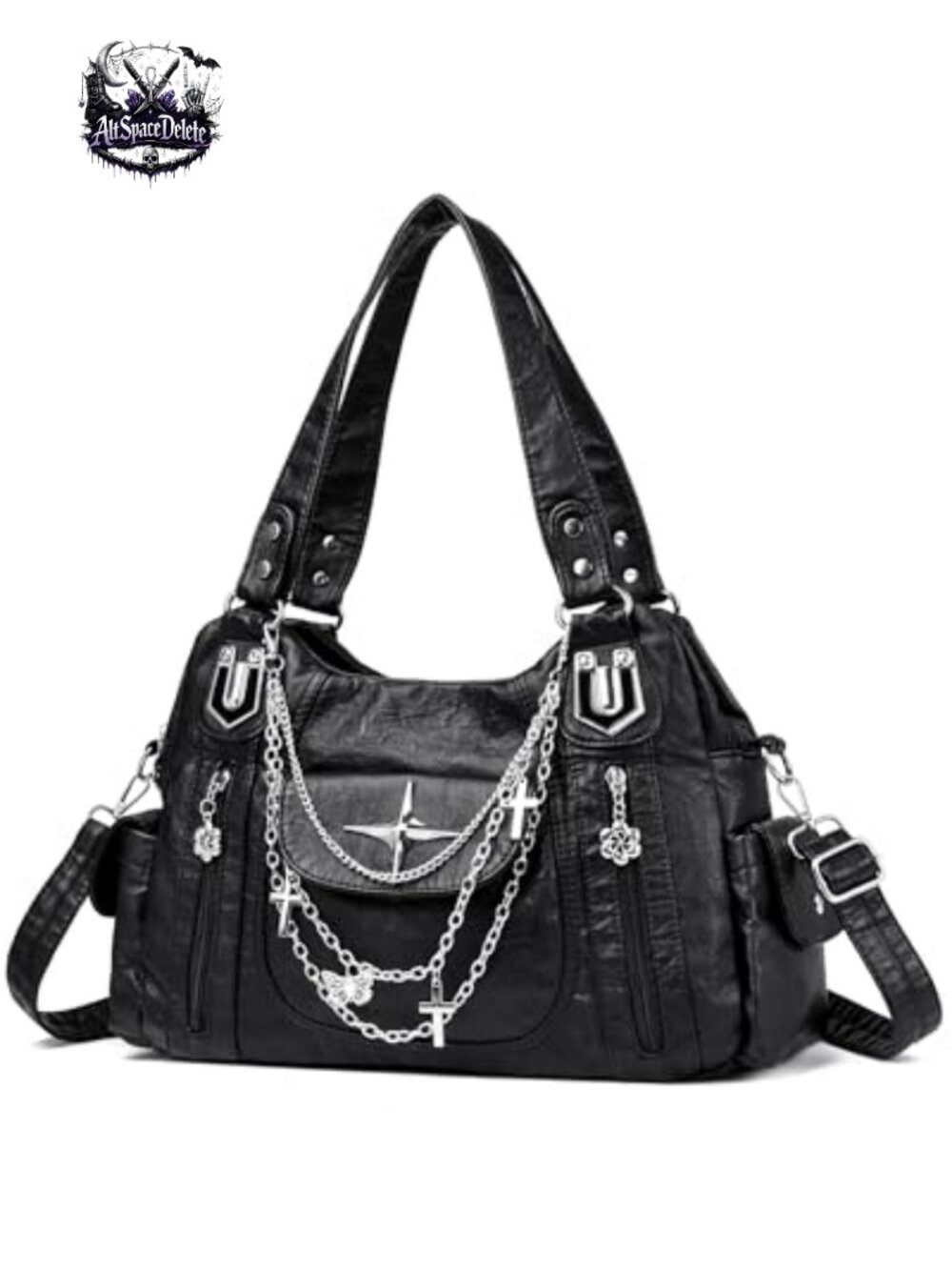 Makukke Y2K Gothic Tote Bag with Chains Multi-Pocket Crossbody Purse